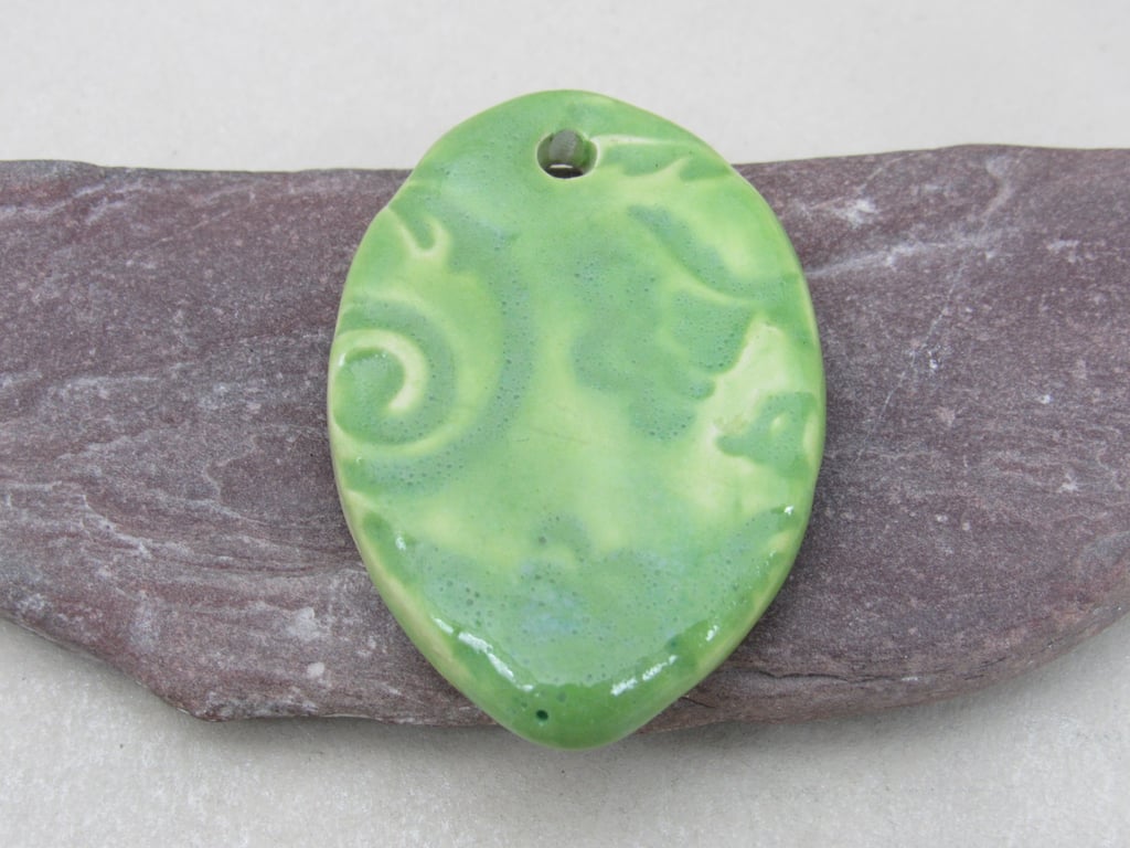 Large Apple Green Brocade Ceramic Pendant