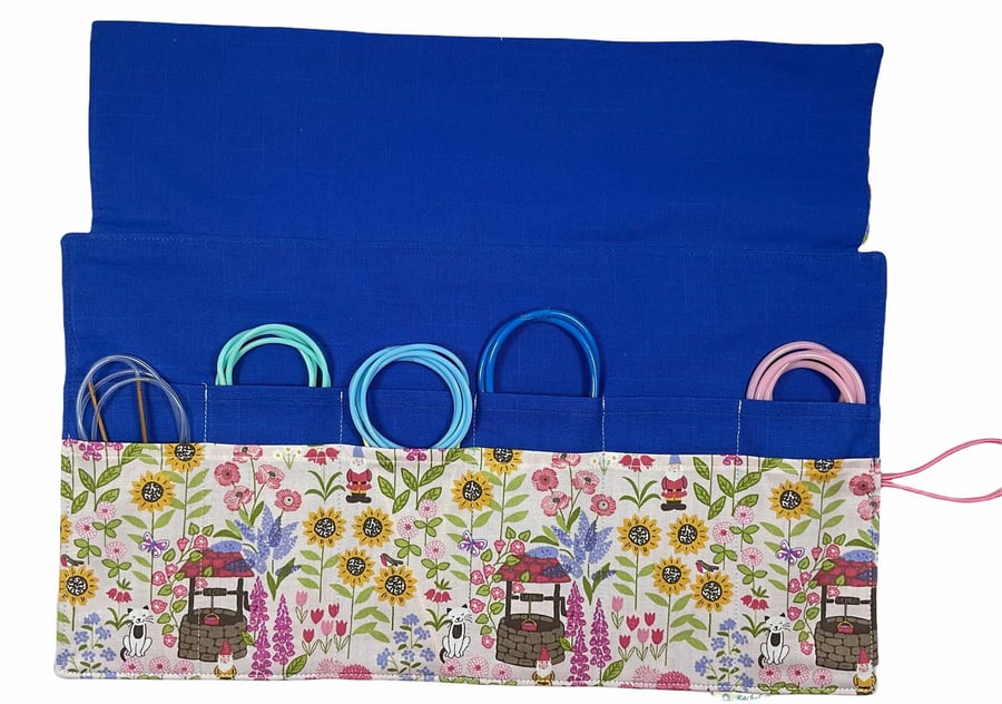 Circular needle case with flowers, gnomes and cats, fixed circular wallet, sock 