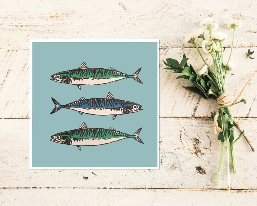 Cornish Mackerel Greetings Card - Blank, Fathers Day, coastal birthday, sea