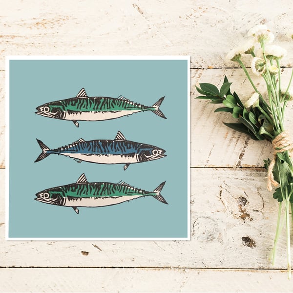 Cornish Mackerel Greetings Card - Blank, Fathers Day, coastal birthday, sea