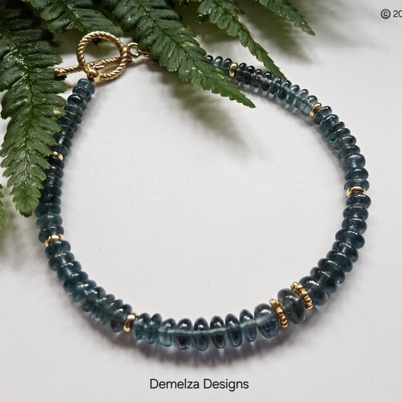 'A'A Grade Green Kyanite Gold Vermeil Sterling Silver Bracelet