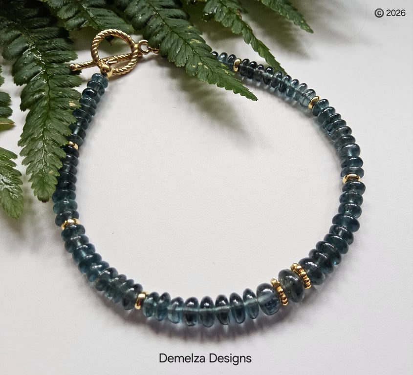 'A'A Grade Green Kyanite Gold Vermeil Sterling Silver Bracelet