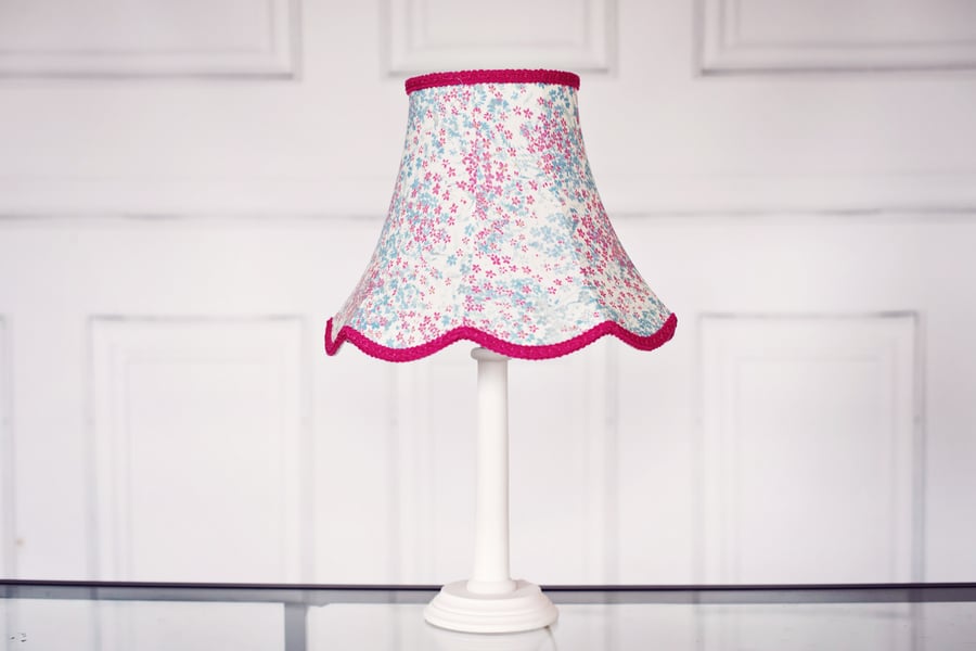 Pink, Blue and White Small Floral Traditional Lampshade Pink, Blue Vintage Look 