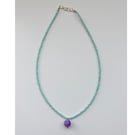Summer Fun Beach Wear Light Green-Blue Pastel Necklace with Purple Bead