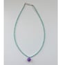 Summer Fun Beach Wear Light Green Pastel Necklace with Purple Bead