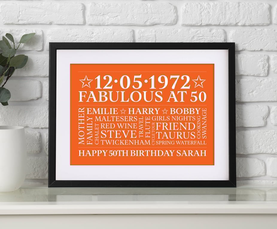 Personalised 50th Birthday Word Art - BD507