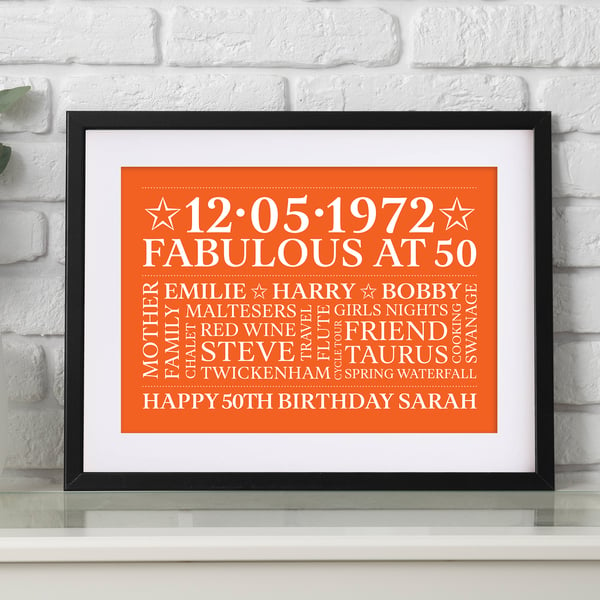 Personalised 50th Birthday Word Art - BD507