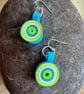 Handmade paper green blue dangle earrings  - Image 5