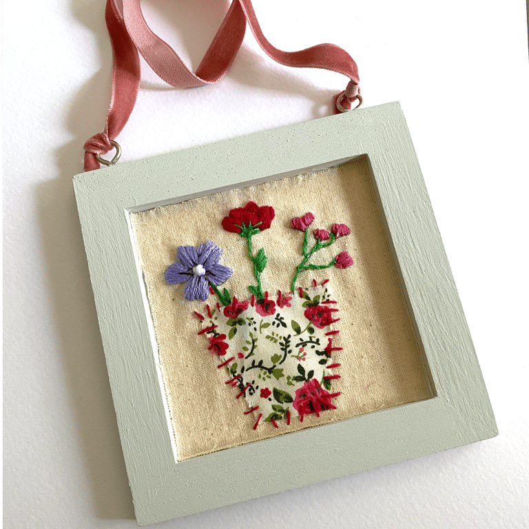 Hand Embroidered Flower Decoration, Wall hanging, textile art, gift for her