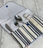 Travel cutlery roll with cutlery. Blue with dogs, spots and stripes - Image 3