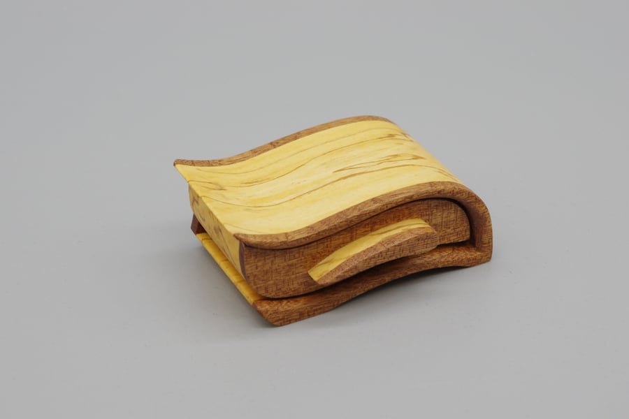 Handmade "mini" wooden trinket, jewel box. Bandsaw Box.