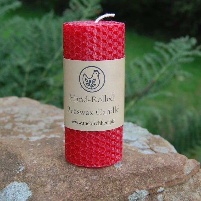 Hand Rolled Red Beeswax Pillar Candle 11cm-4.3 inches - Natural Beeswax