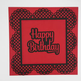 Happy Birthday Greeting Card - Red and Black