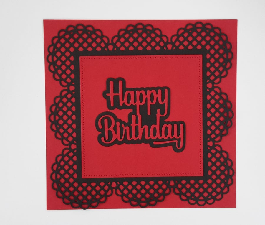 Happy Birthday Greeting Card - Red and Black