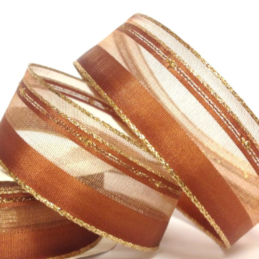 25mm Christmas Bronze Sparkle Ribbon 