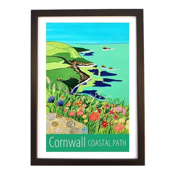 Cornwall Coastal Path travel poster print by Susie West