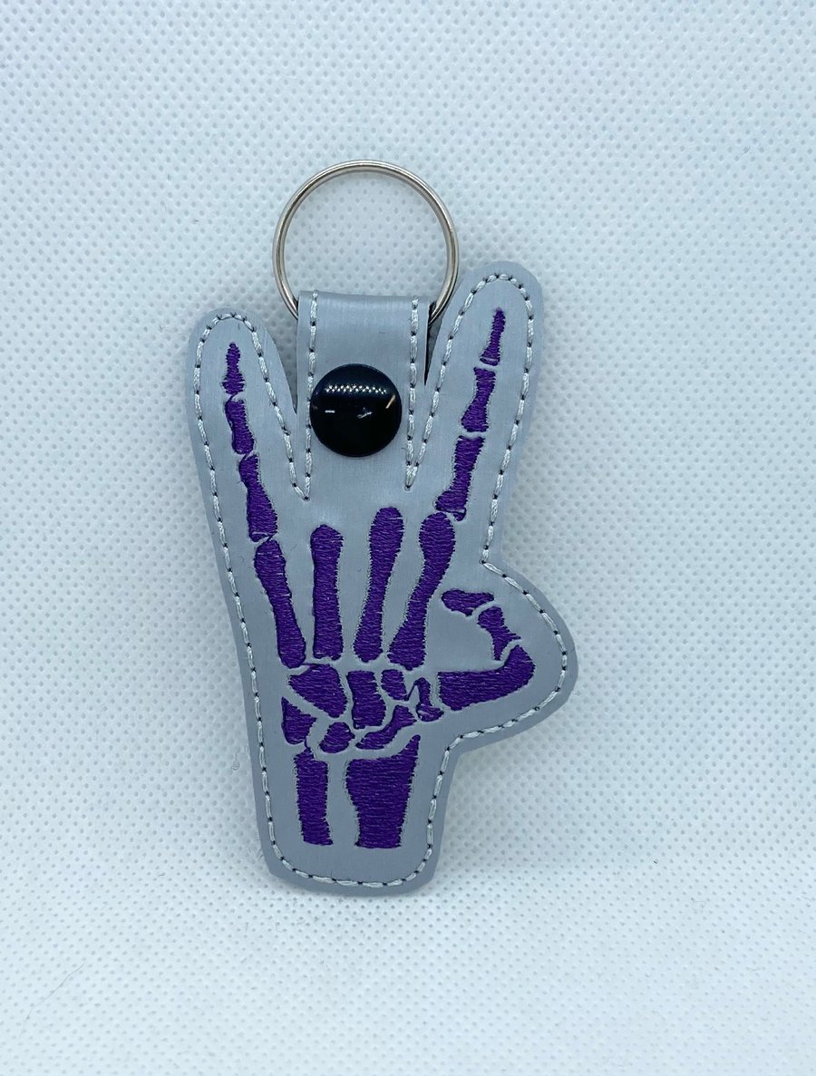 Skeleton Hand Horns - Purple Keyring