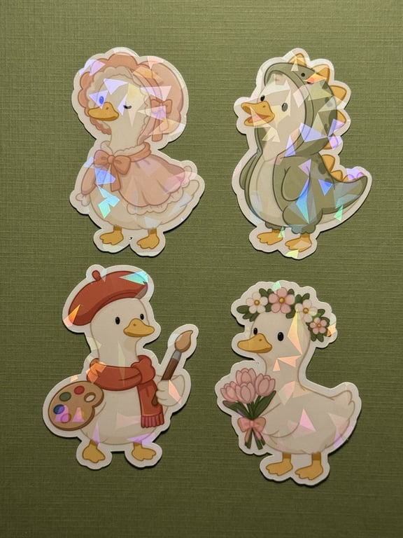 Set of 4 Holographic Goose Stickers – Cute Handmade Vinyl Stickers