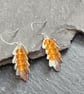 Leaf earrings in etched pewter with amber stones and sterling silver ear hooks - Image 3