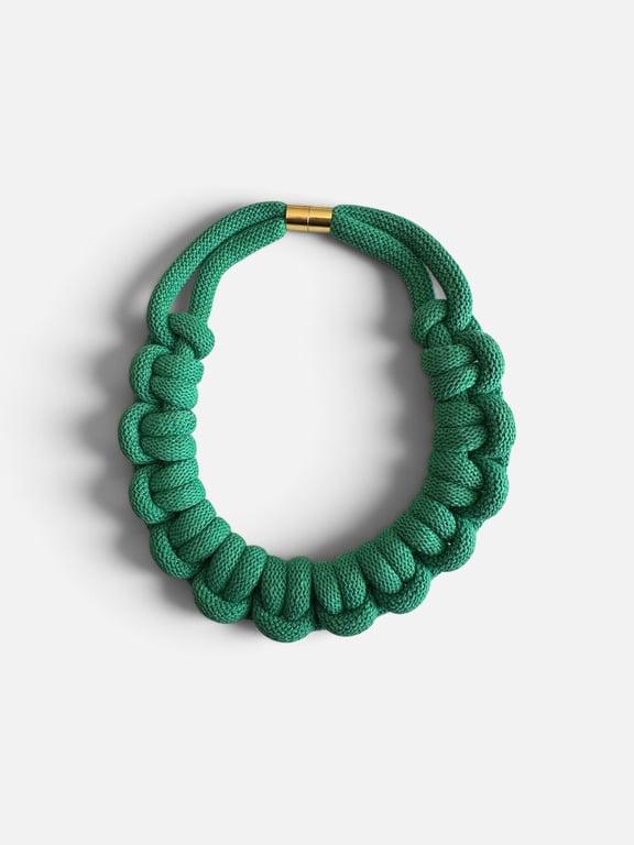 Emerald Green Statement Necklace – Handmade Recycled Cotton Cord Sculptural Knot