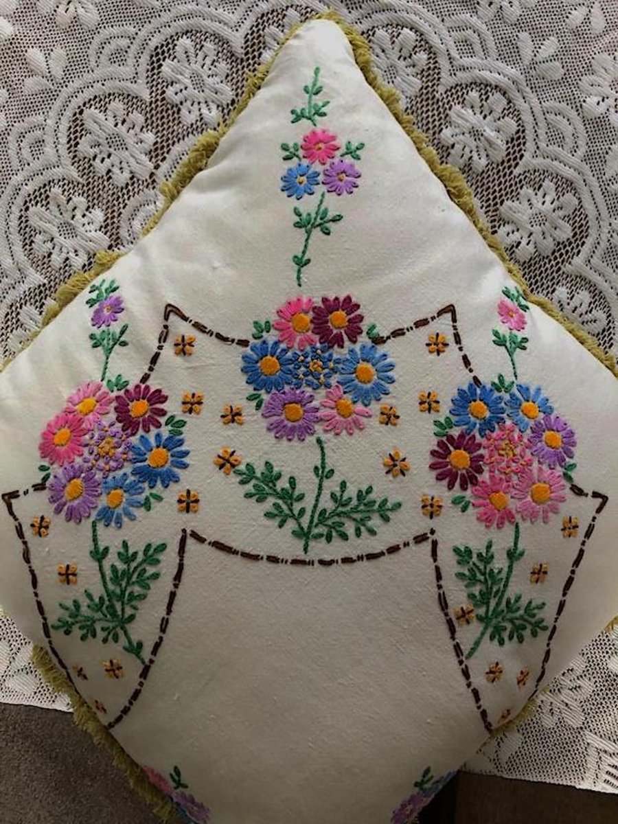 Vintage Fabric Hand Embroidered Cushion Cover (16 inch)