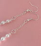 Three Pearl Sterling Silver Chain Drop Earrings  - Image 1