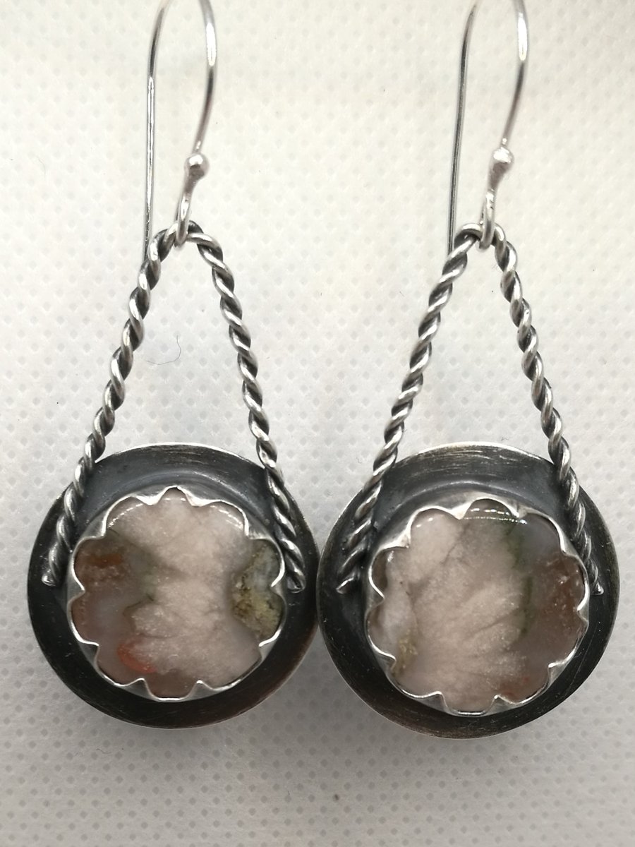 Sterling Silver and Flower agate dangle earrings