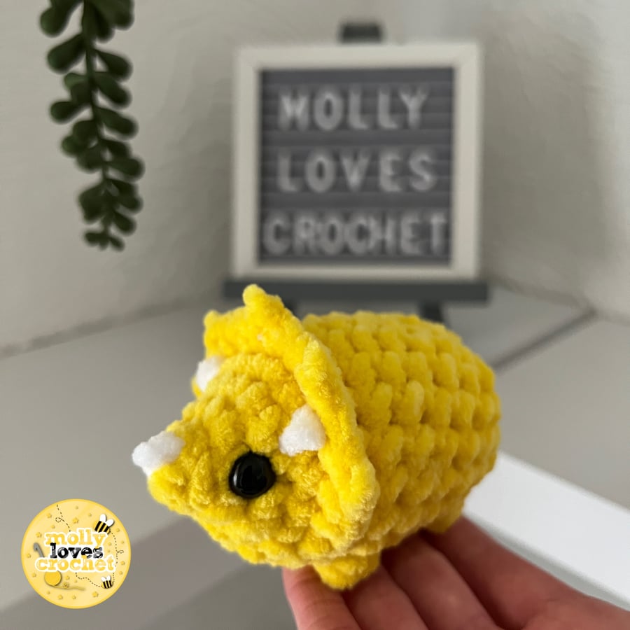 Mini Crochet Triceratops Plushie SUNSHINE YELLOW