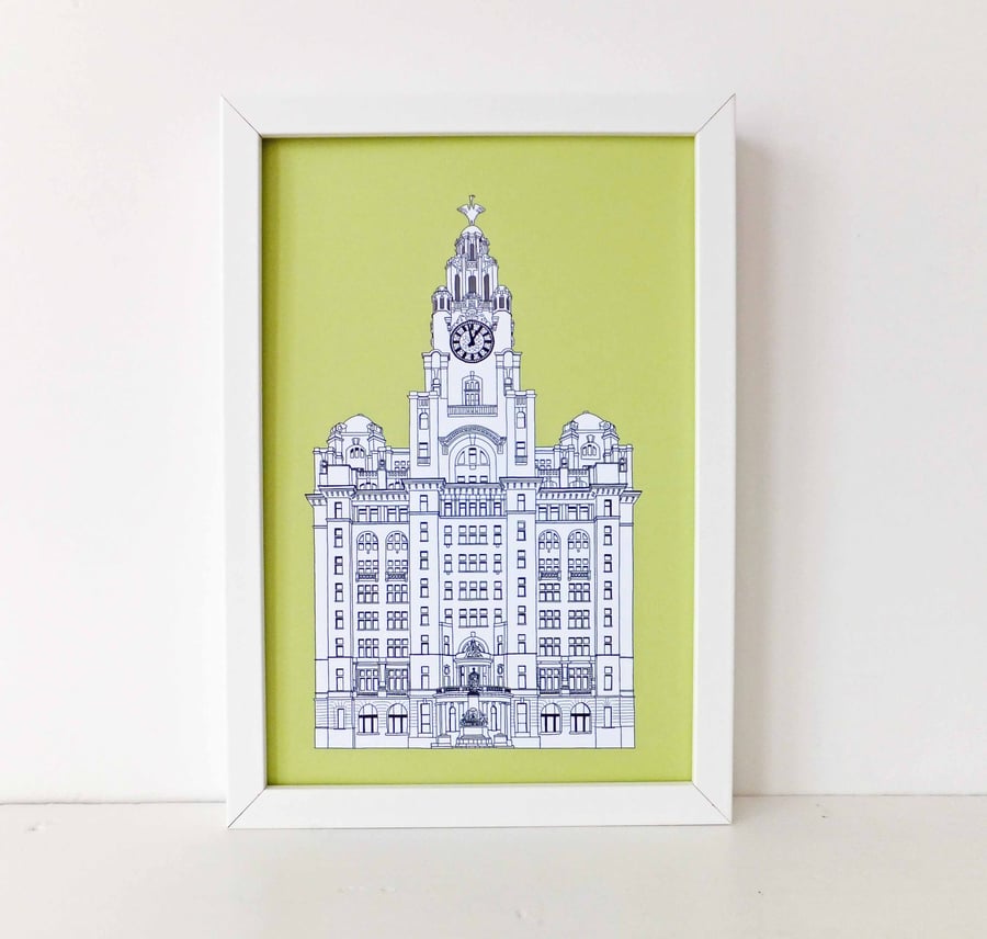 Liver Building  Print - Liverpool illustration in bright green