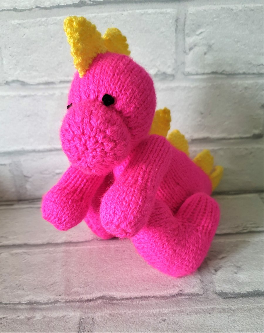 Cute hand knitted dinosaur soft toy, UKCA
