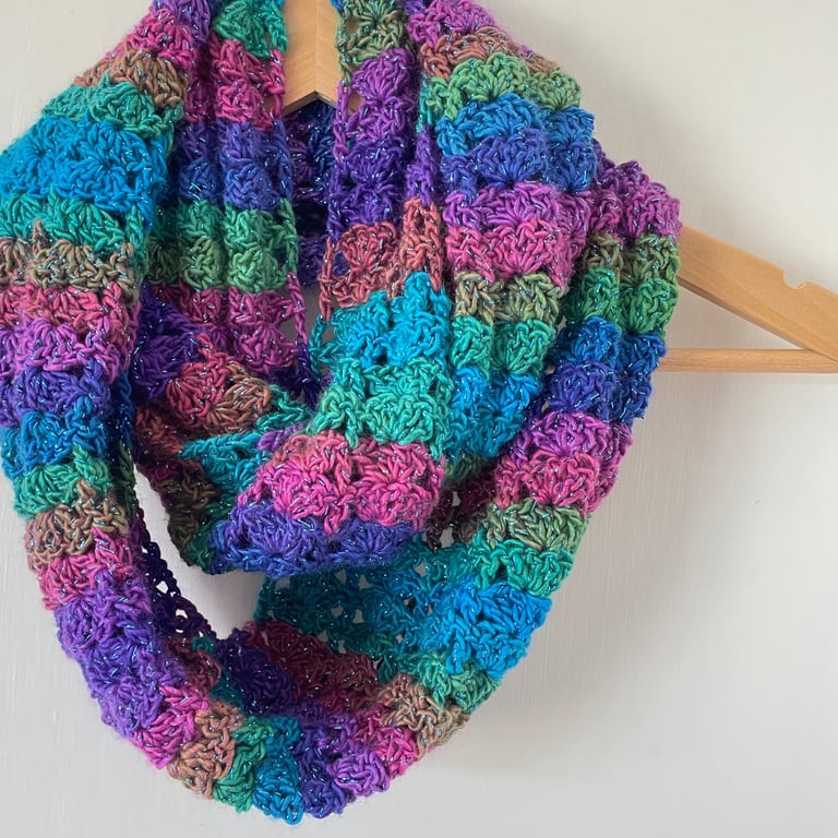 Rainbow Infinity Scarf - Handmade Crochet Scarves - Christmas Gifts for Her