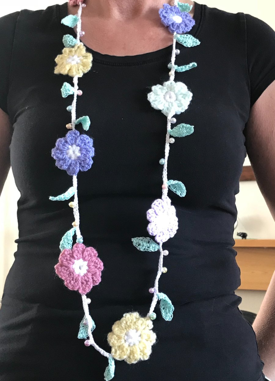 SALE Crocheted Boho Flower Necklace