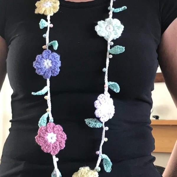 SALE Crocheted Boho Flower Necklace