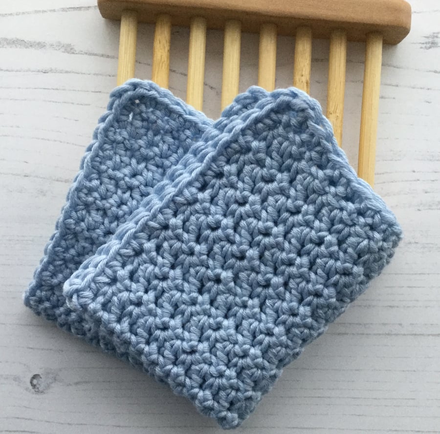 Crocheted Facecloth Washcloth in Blue