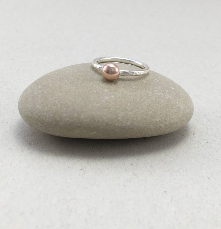 Hallmarked Red Gold Pebble Sterling Silver Stacking Ring