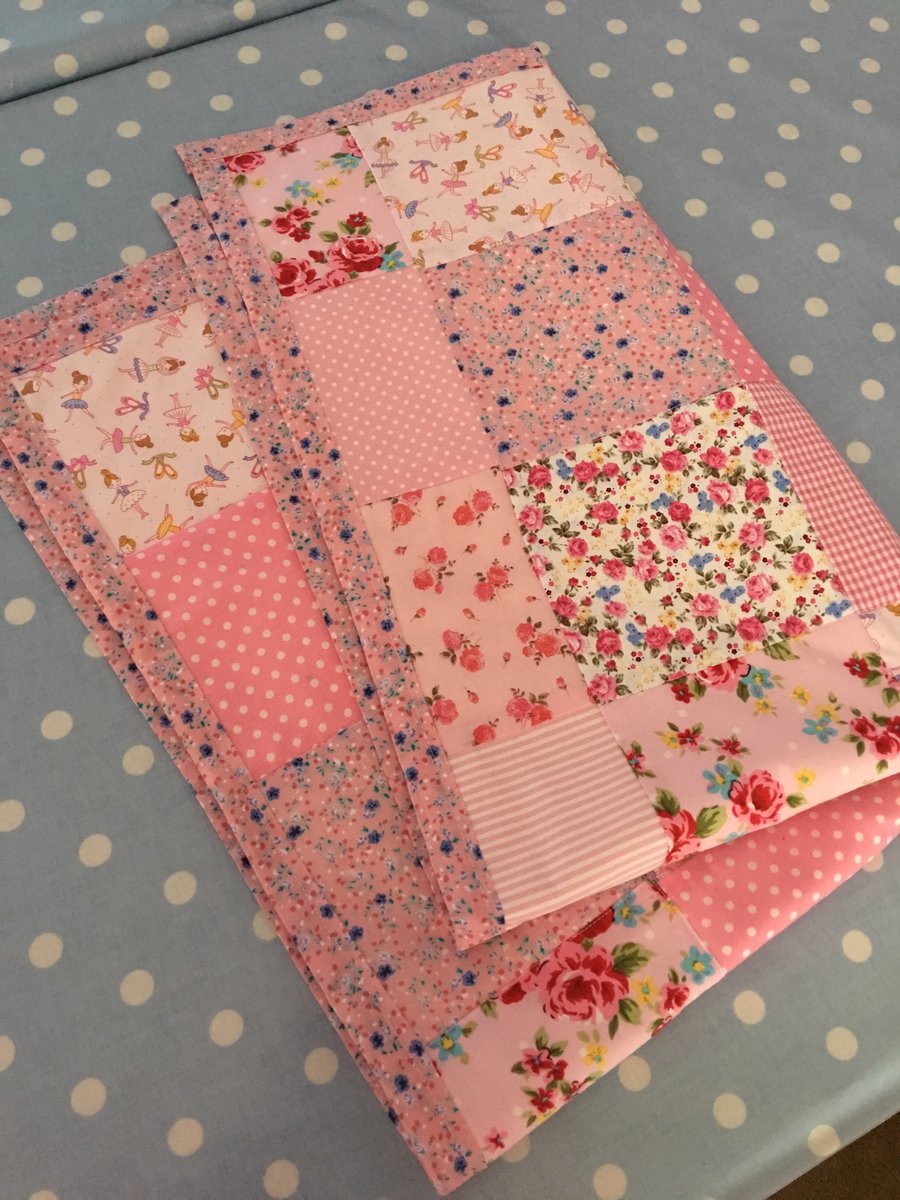 Pink patchwork Fairy  cot quilt, throw, bedding, blanket ,cot quilt