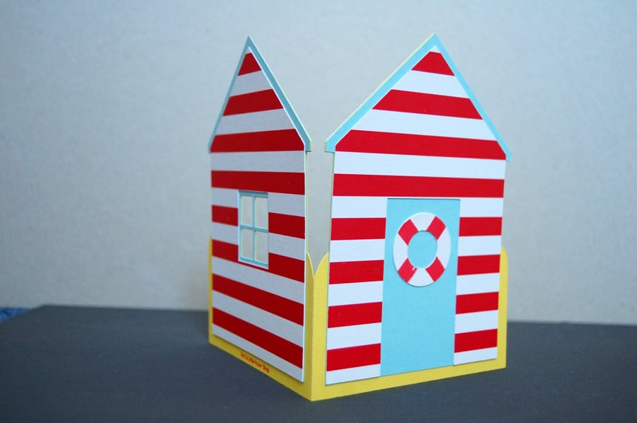 Mini Beach Hut Paper Cut Art Card (decoration on back and front)