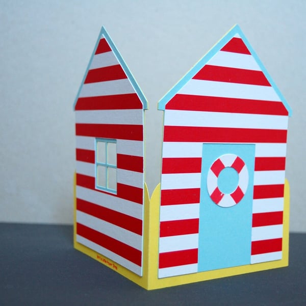Mini Beach Hut Paper Cut Art Card (decoration on back and front)
