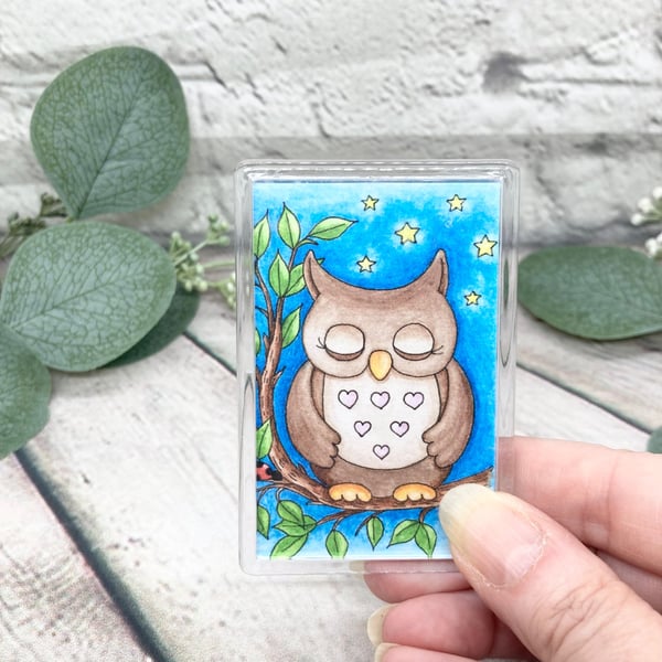 Fridge Magnet - Sleepy Owl - Acrylic Fridge Magnet 