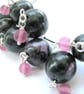 Unique bubble bead necklace with pink glass dangles - Image 2