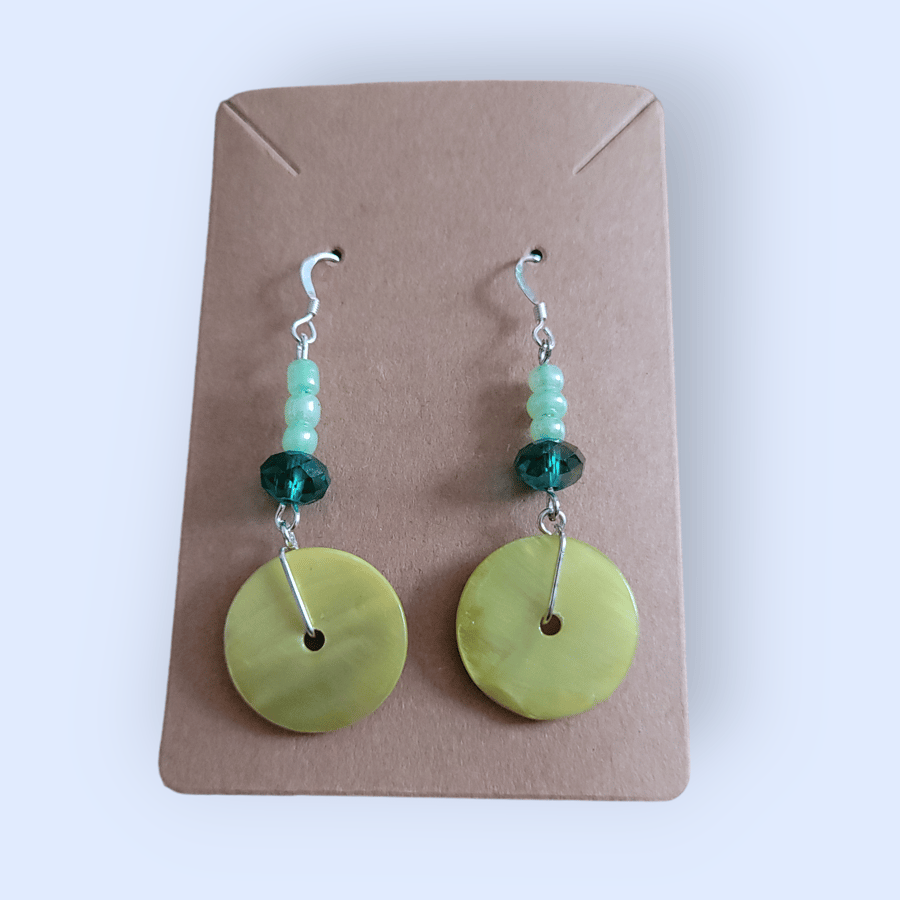 Upcylced Round Green Beaded Drop Earrings