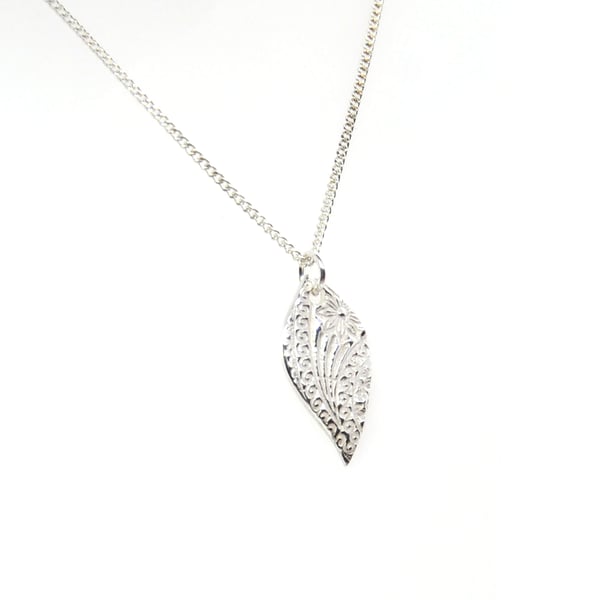 Silver Boho leaf shaped pendant - small