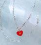 Real Diamond Red Enamel Heart Sterling Silver Necklace 18 Inch - Image 9
