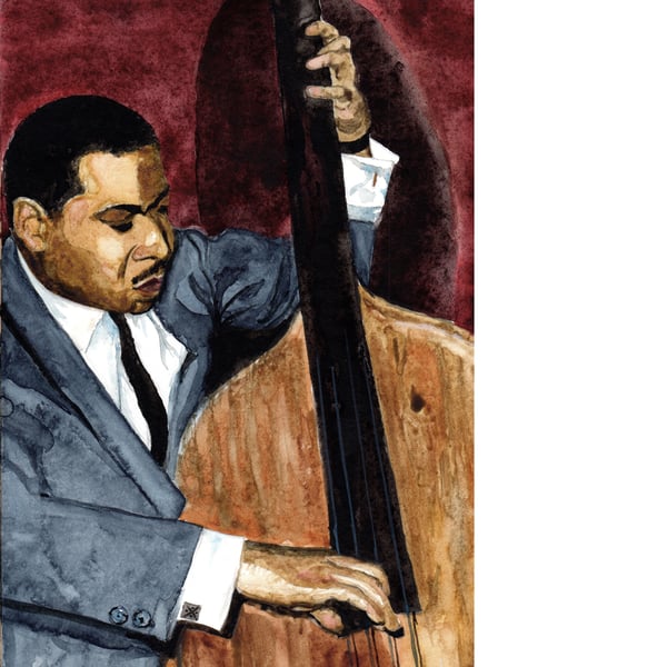 Buddy Catlett, jazz bassist. Signed, original watercolour painting