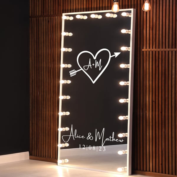 Personalised Initials Heart & Arrow Mirror Sticker - Decal for DIY Wedding Sign