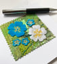 Up-cycled embroidered spring primrose garden card small artwork.  - Image 2