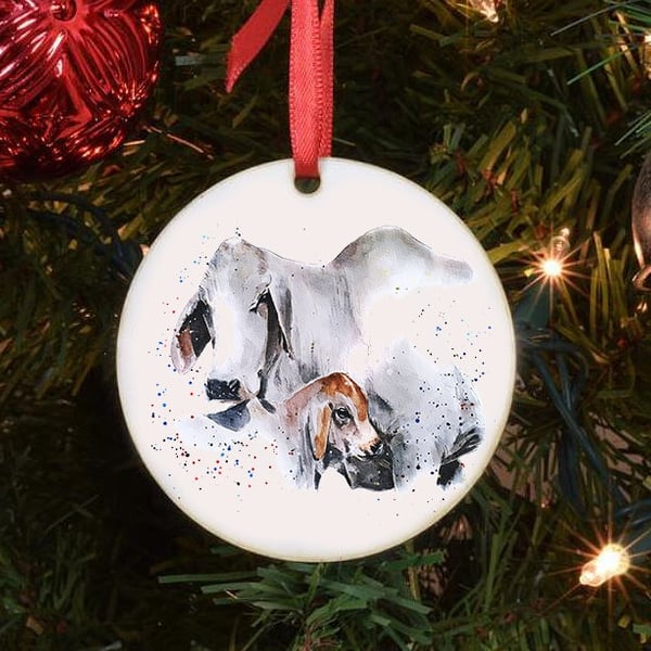 Brahman Cattle II - Brahman Cow Art Tree Decoration.Brahman Cow Xmas Tree Decora