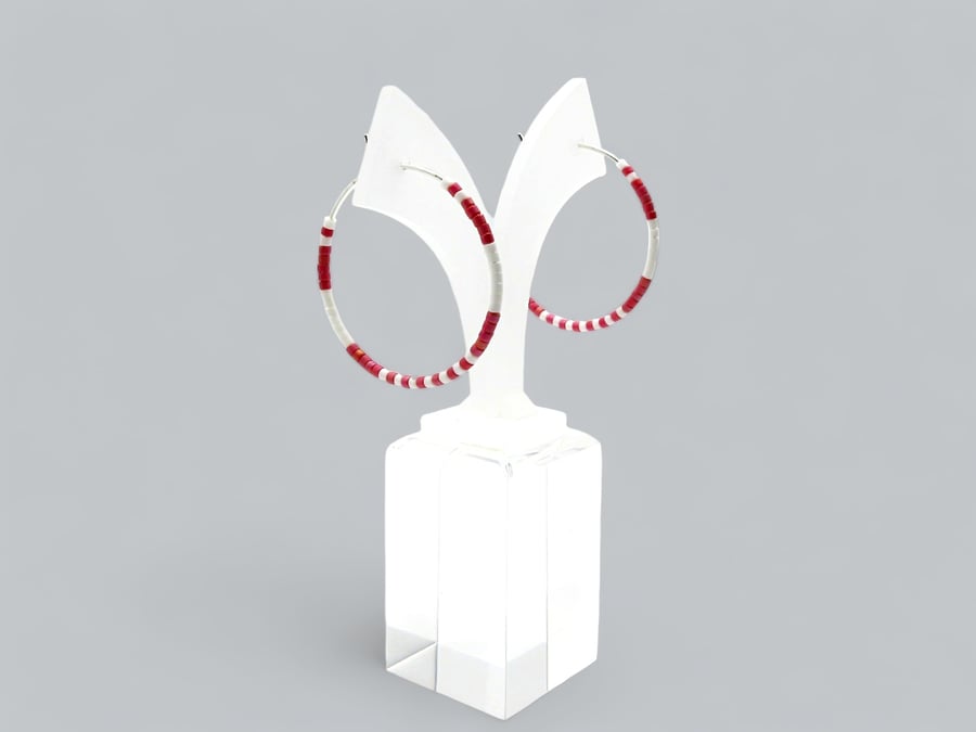 Red & White Ombre Hoops Fashion Earrings - Design Your Own