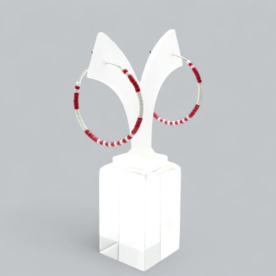 Red & White Ombre Hoops Fashion Earrings - Design Your Own