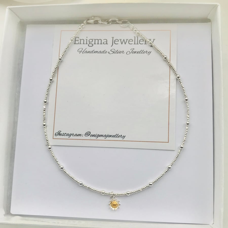Sterling Silver & Czech Glass Charm Anklet